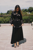 Black satin co ord with waist band