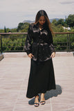 Black satin co ord with waist band