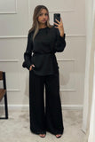 Black 2 Piece satin pant set