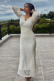 Ivory lace dress with pearl side button