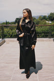 Black satin co ord with waist band
