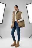 Beige sleeveless puffer
