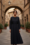 Navy cotton dress with scarf