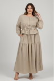 Stone scoop neck button front co-ord