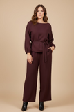Burgundy scoop neck top with tie belt co-ord