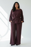 Burgundy scoop neck top with tie belt co-ord