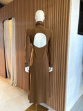 Brown body con dress with cut out back