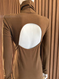Brown body con dress with cut out back