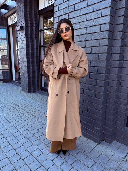 Chestnut trench coat with flap