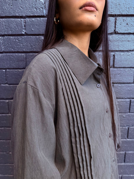 Slate Shirt with front pleat detail