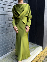 Matcha long sleeve criss cross top with skirt