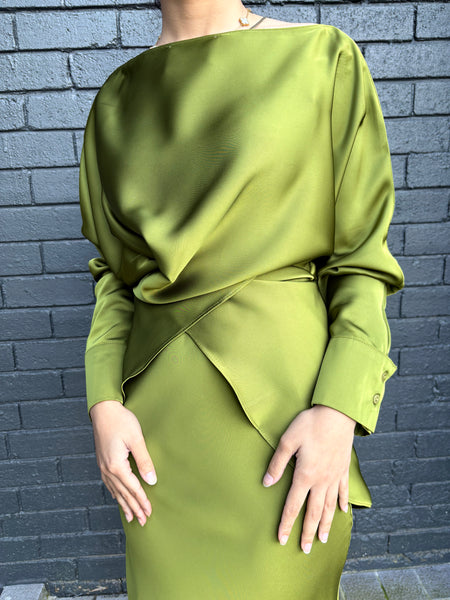 Matcha long sleeve criss cross top with skirt