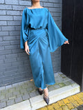 Kimono sleeve satin dress - teal