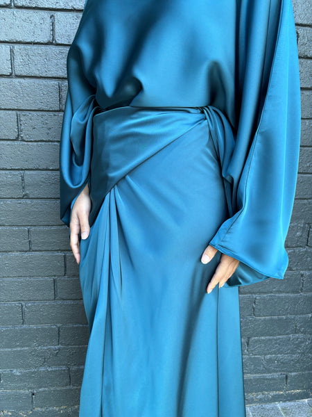 Kimono sleeve satin dress - teal