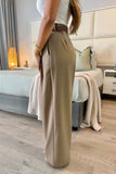 Taupe wide leg pant with belt