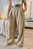 Taupe wide leg pant with belt
