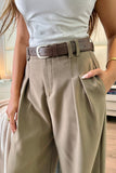 Taupe wide leg pant with belt