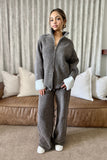 Brown front zip knit set