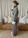 Brown front zip knit set