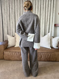 Brown front zip knit set
