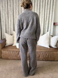 Brown front zip knit set
