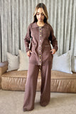 Brown gold button front knit set