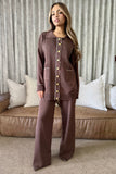 Brown gold button front knit set