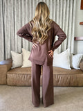 Brown gold button front knit set