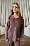 Brown gold button front knit set