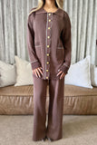 Brown gold button front knit set