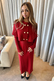 Red cape knit with button front (3 piece)