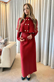 Red cape knit with button front (3 piece)