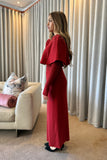 Red cape knit with button front (3 piece)
