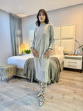 Stone knitted dress with shoulder button