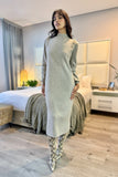 Stone knitted dress with shoulder button