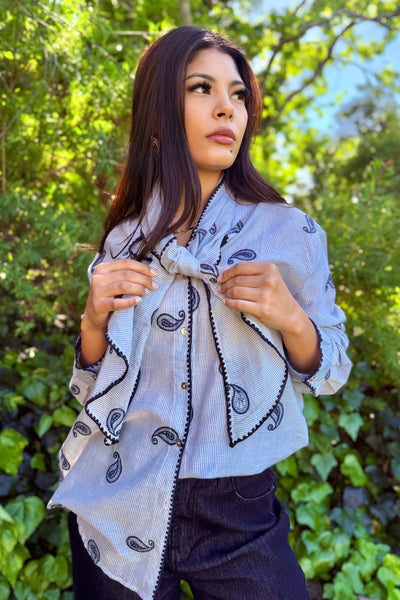 Paisley stripe linen and silk blend shirt