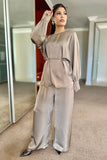 Taupe 2 Piece satin pant set