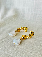Freshwater Pearl - Gold Plated Drop Baroque Earring