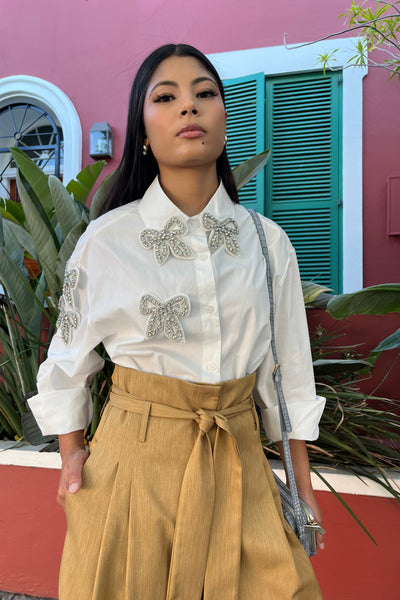 White shirt with diamanté bow detail