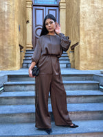 Choc 2 Piece satin pant set