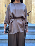 Choc 2 Piece satin pant set