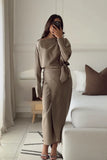 Taupe long sleeve French wrap dress