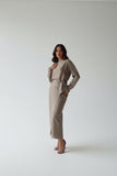 Taupe long sleeve French wrap dress