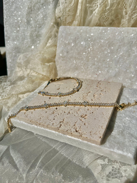 HALO - gold tennis bracelet with marquise diamanté