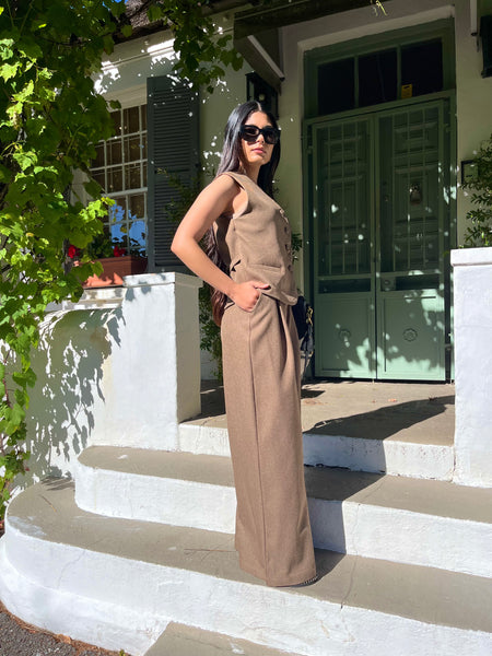 Choc waist coat with wide leg pant