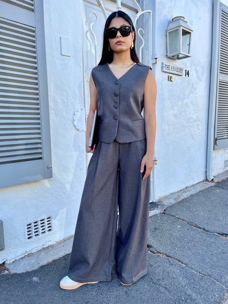Charcoal waist coat with wide leg pant