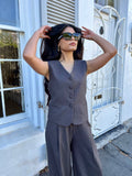 Charcoal waist coat with wide leg pant