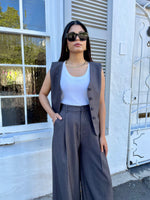 Charcoal waist coat with wide leg pant