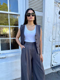 Charcoal waist coat with wide leg pant