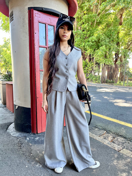 Grey waist coat with wide leg pant